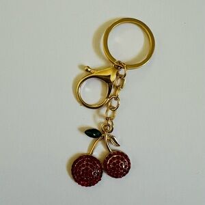 NEW Rhinestone Cherry Keychain/Bag Charm with Gold Accents🍒